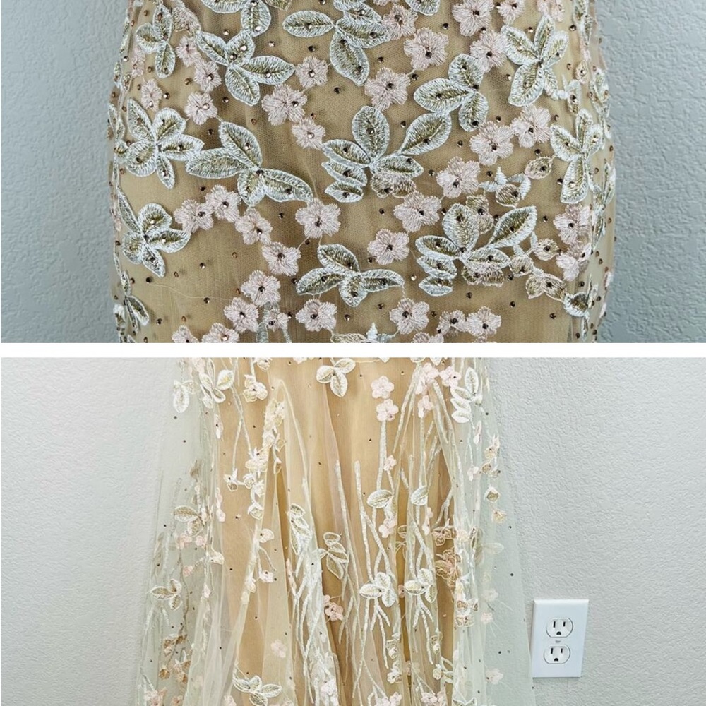 Mac Duggal 67492 Beaded Nude Floral Embroidered Corset Bodice Gown Size 4 NWT